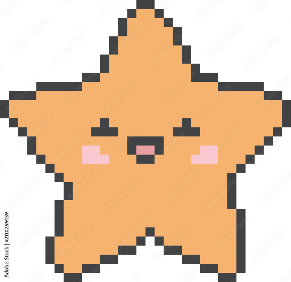 Fototapeta premium Star Smiling Pixel Art Kawaii
