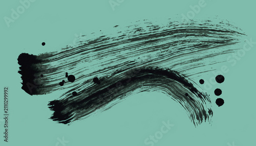 Dynamic Black Brush Stroke Over Teal Background.
