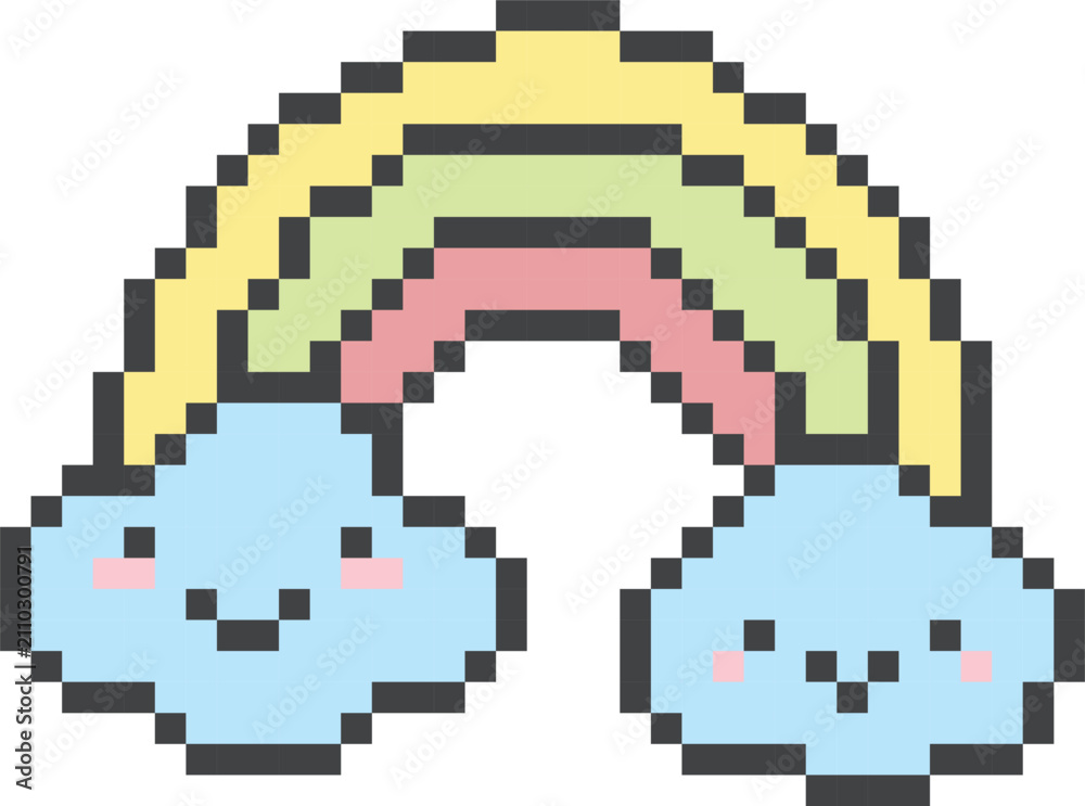 Obraz premium Rainbow Smiling Clouds Pixel Art