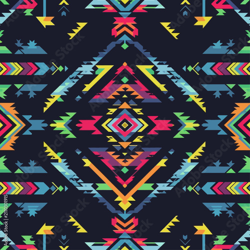 aztec pattern tribal design a vibrant geometric background with bright colors perfect for modern ethnic textile prints or boho digital paper.