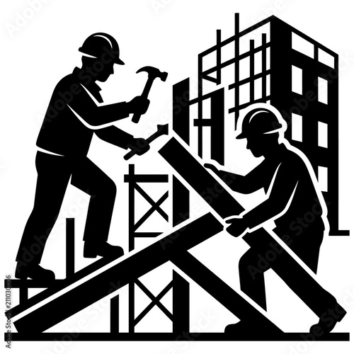 construction workers building a structure on a job site demonstrating teamwork and development for the construction industry