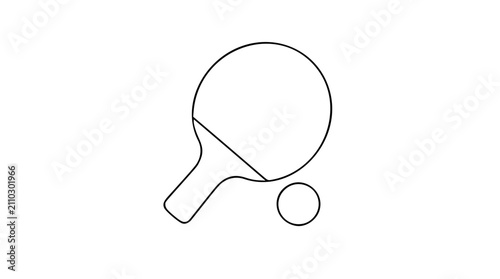 Minimalist Vector Icon of Ping Pong Paddle and Ball, Hand-Drawn Outline Illustration, Scalable Line Art Design for Sports Equipment, Table Tennis Game Symbol, Clean Stroke Drawing, Modern Design