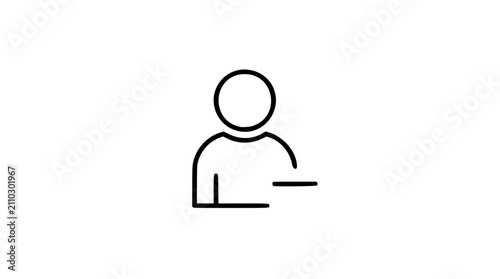 Minimalist line art vector icon of a person silhouette with minus sign, representing remove user, delete profile or exclude person in clean outline style for digital interface design.
