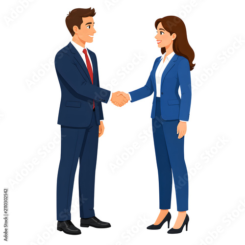 Flat Illustration Two Colleagues Shaking Hands isolated cutout on transparent background