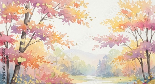 Autumn trees with colorful leaves landscape.