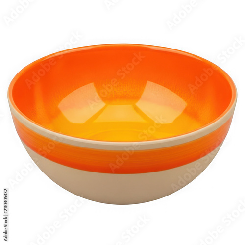 Round empty orange and beige ceramic kitchen bowl for serving food isolated on transparent background