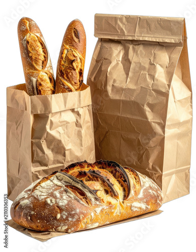 Artisan Bread and Baguettes Presented in Paper Bags