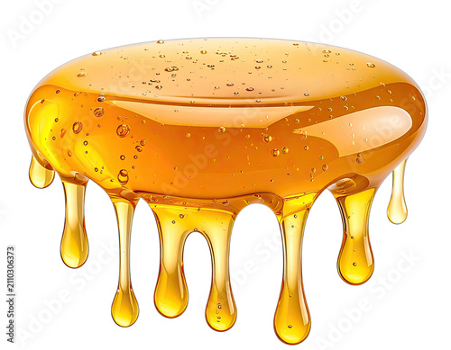 Thick, viscous honey dripping in droplets against a black background.