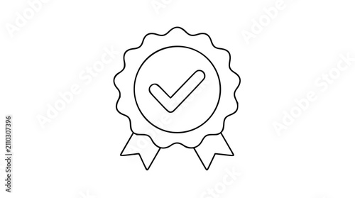 Cuadro en lienzo Quality Guarantee Seal Vector Icon with Checkmark Badge - Hand-Drawn Line Illust