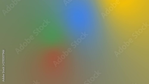 Seamlessly looping motion graphics of a soft blurred gradient blending blue, yellow, green and warm red tones that drift slowly across the full frame. 4K Motion Graphics.