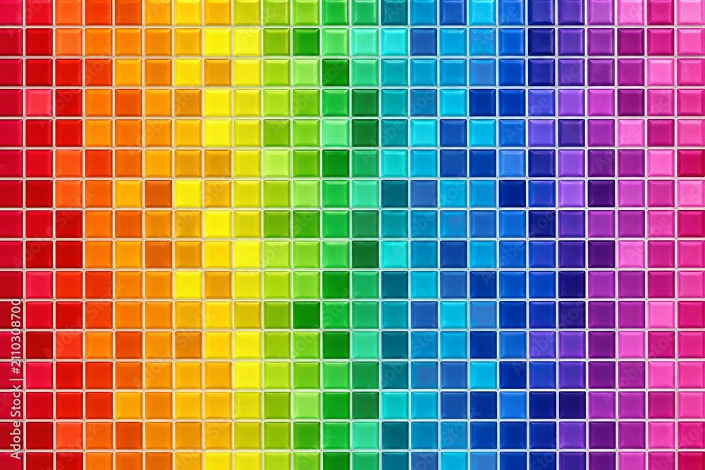 Obraz premium Colorful mosaic tiles arranged in rainbow gradient pattern