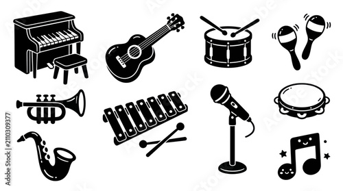 Cute Musical Instruments and Melody Vector Set