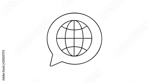 Global Communication Vector Icon - Hand-Drawn Speech Bubble with Globe Illustration for International Dialogue and Worldwide Messaging Concept