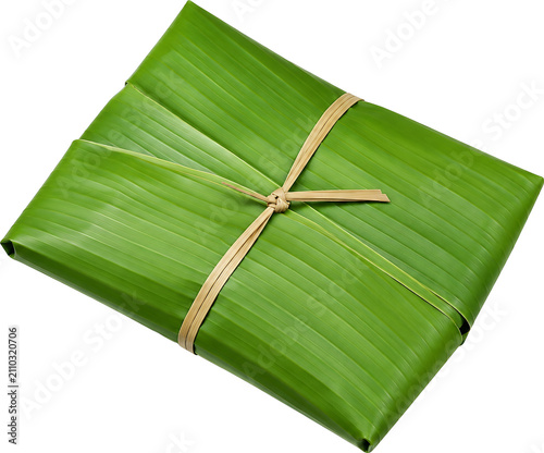 Traditional Banana Leaf Wrapped Food Package Tied with Natural Fiber – Eco Friendly Tropical Food Packaging Isolated