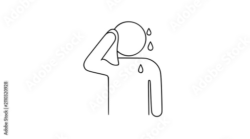 Foto A clean vector icon illustration of a sweating figure wiping their forehead with a hand, depicting nervousness, heat, or exertion in a minimalist line art style suitable for graphic design