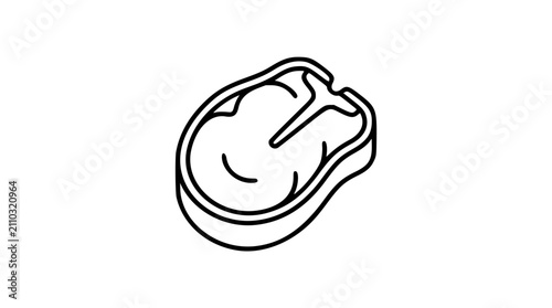 Steak meat cut vector icon illustration. Hand-drawn outline design for butcher shop, restaurant menu, and food packaging. Minimalist line art symbol.