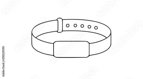 Minimalist hand-drawn vector icon illustration of a simple wristband with adjustable strap and buckle, perfect for event access or fitness tracking, clean outline graphic.