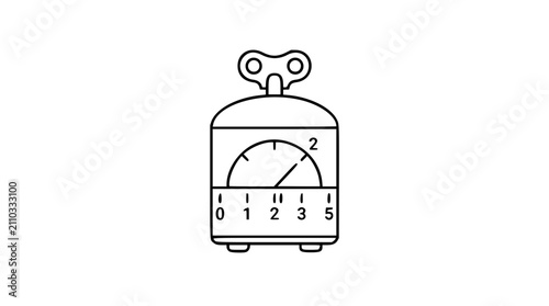 Bild auf Leinwand Kitchen timer vector icon - hand-traced, minimalist line illustration of vintage two-minute timer with dial and wind-up knob