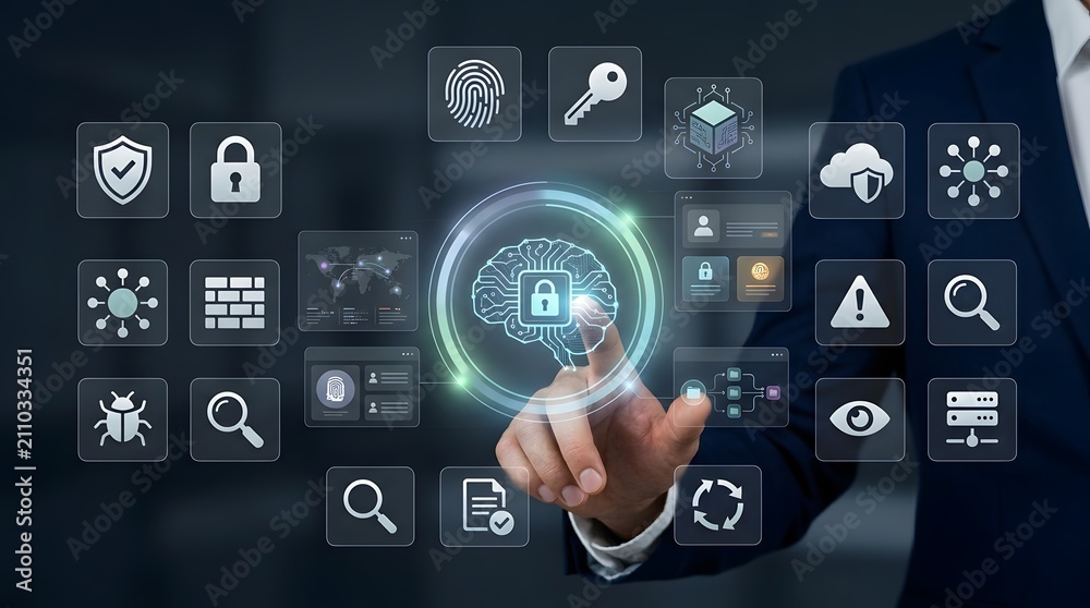 Fototapeta premium Professional businessman managing secure artificial intelligence data