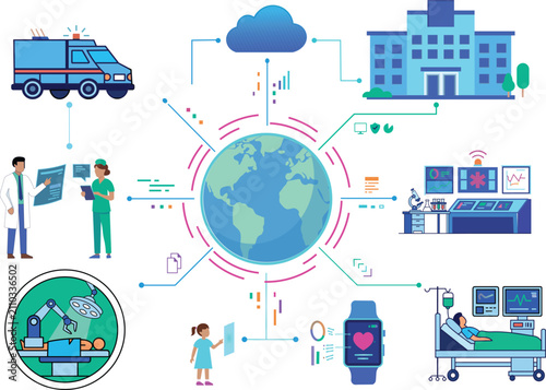 Global Digital Healthcare Technology and Future Medical Innovation Concept Illustration