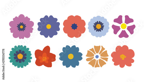 Colorful Stylized Flower Icon Set, Modern Minimal Floral Collection for Decorative Graphic Design.