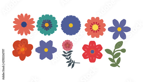 Colorful Stylized Flower Icon Set, Modern Minimal Floral Collection for Decorative Graphic Design.
