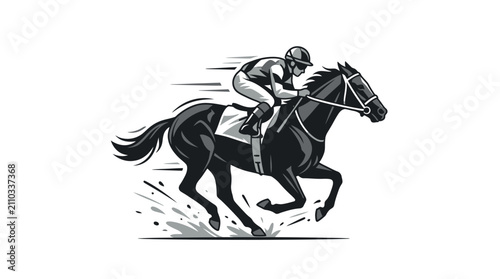 Dynamic horse racing silhouette with speed and motion lines.