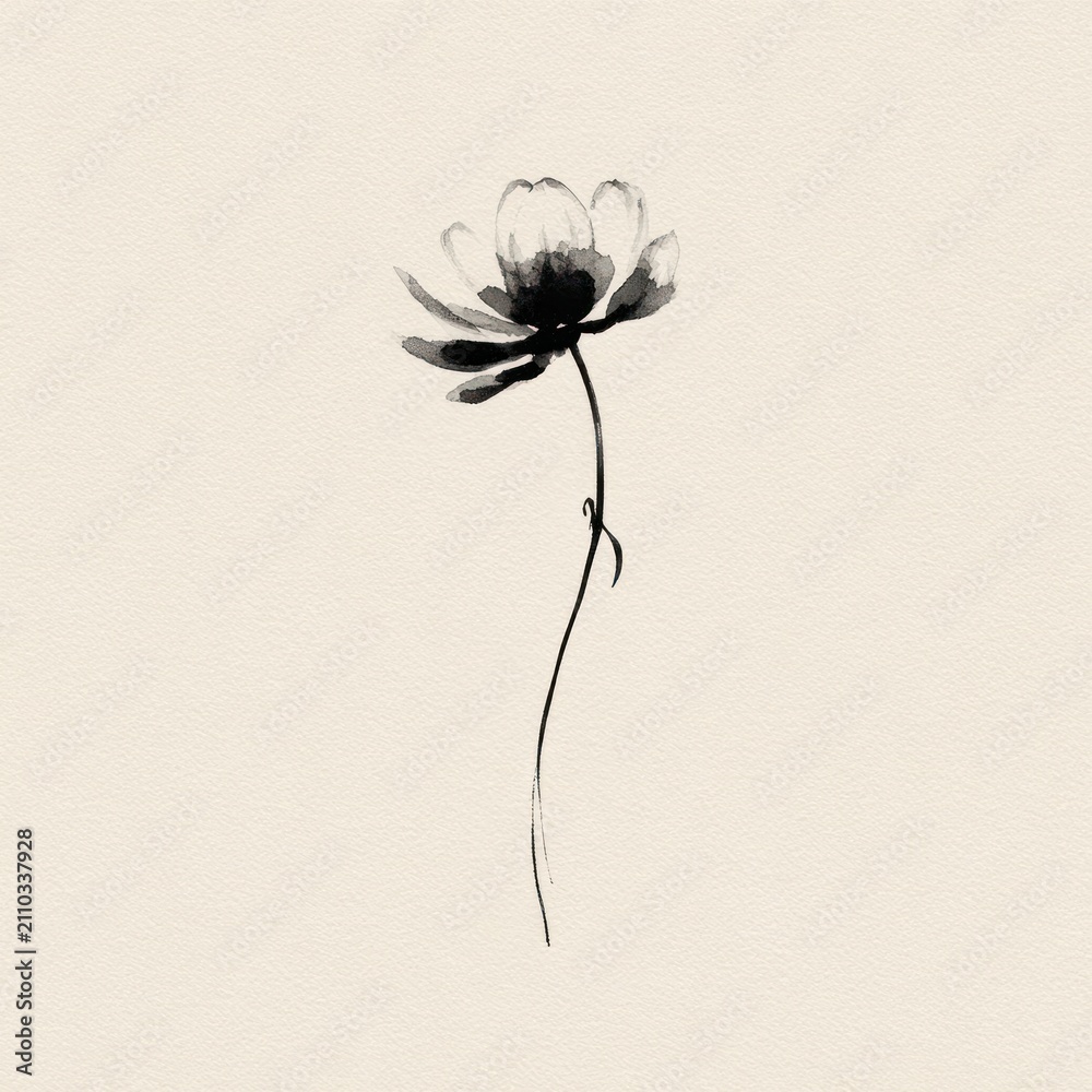 Obraz premium Minimalist black ink flower illustration.