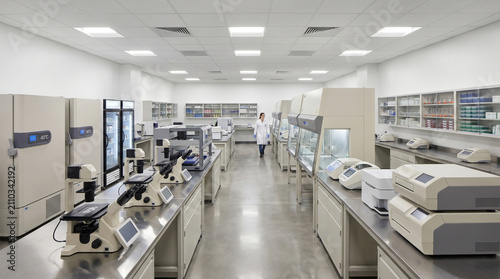 Modern genetics laboratory interior for CRISPR therapy research operations