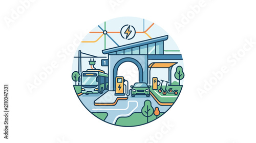 Electric vehicle charging hub for bus and car.
