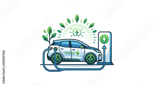 Electric vehicle charging with green energy concept.
