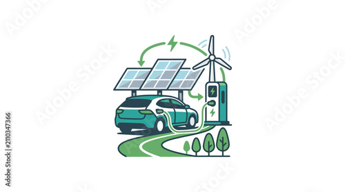 Electric vehicle charging with solar and wind power.