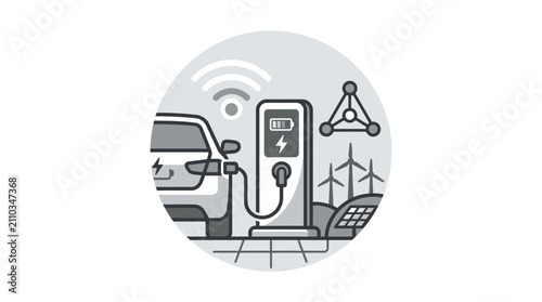 Electric vehicle charging station with renewable power.