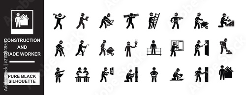 Construction Trade Worker Silhouette Set Builder Carpenter Electrician Plumber Bricklayer Vector Design