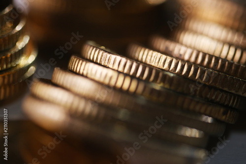 Macro shot of coin stack as background