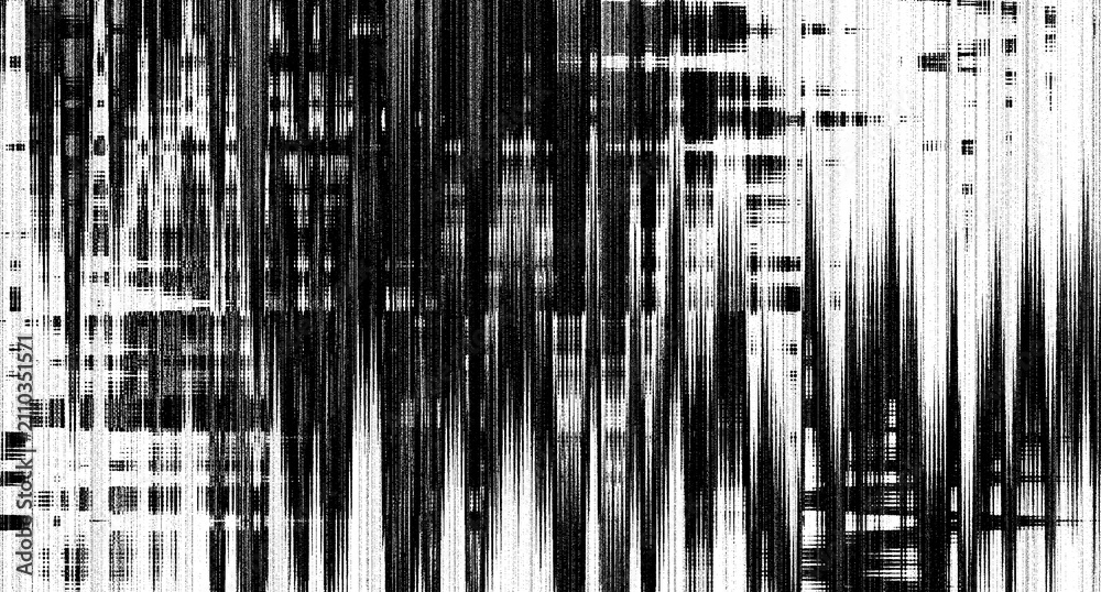 Obraz premium Abstract black and white glitch distortion texture background, vertical lines noise pattern