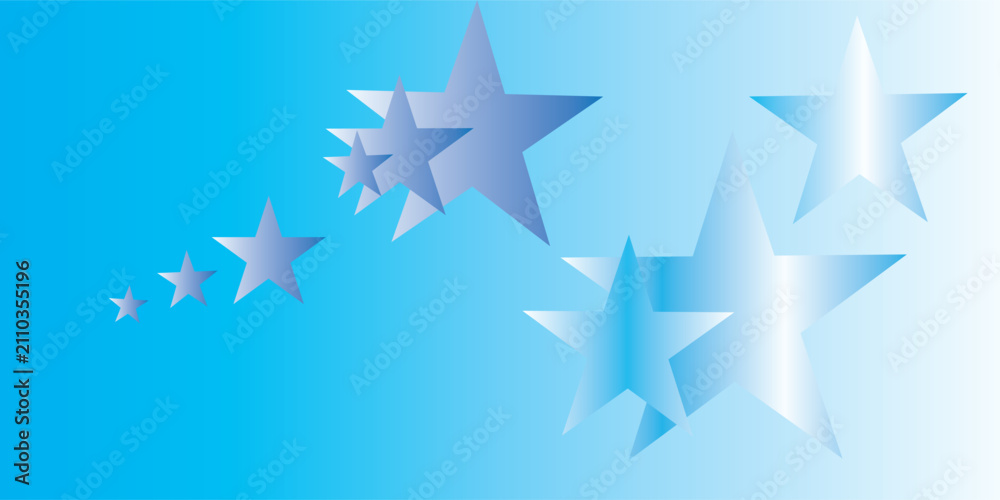 Obraz premium Blue star background featuring shiny gradient star shapes, soft ambient banner layout for celebration and success.