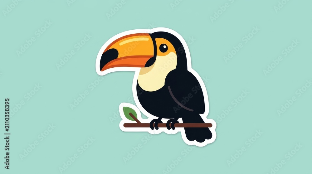Naklejka premium Cute Toucan Bird Sticker Illustration on Teal Background