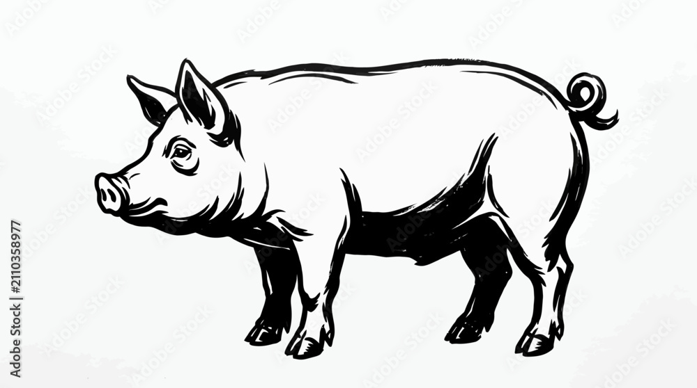 Fototapeta premium Hand Drawn Pig Vector Illustration
