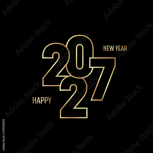 Minimal Gold Outline 2027 Happy New Year Typography on Black