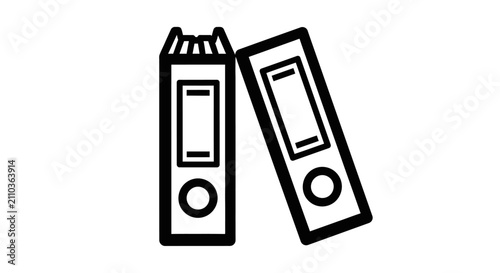Two standing office binders leaning together in minimalist line art style