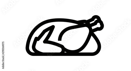 Simple black outline illustration of a whole roasted turkey on a white background