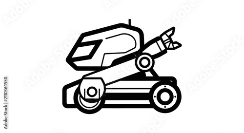 Simple line drawing of a mobile rocket launcher in black and white