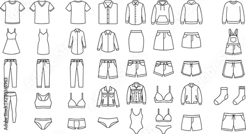 Foto Complete Clothing Technical Flat Sketch Icon Set with Casual Wear Fashion and Un