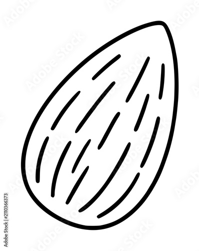 Cuadro en lienzo Hand-drawn vector icon of a single almond nut, minimalist black outline illustration on white background, scalable graphic design element for food, nutrition, and healthy eating concepts