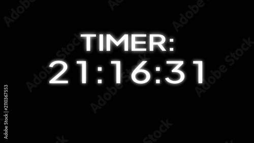 Bright digital timer display showing twenty one hours and sixteen minutes thirty one secs.