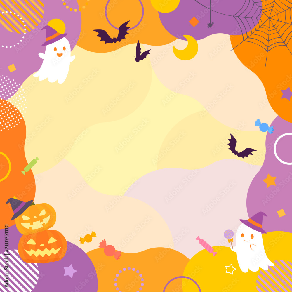 Fototapeta premium ハロウィンのポップなオレンジ色背景のフレーム1_正方形