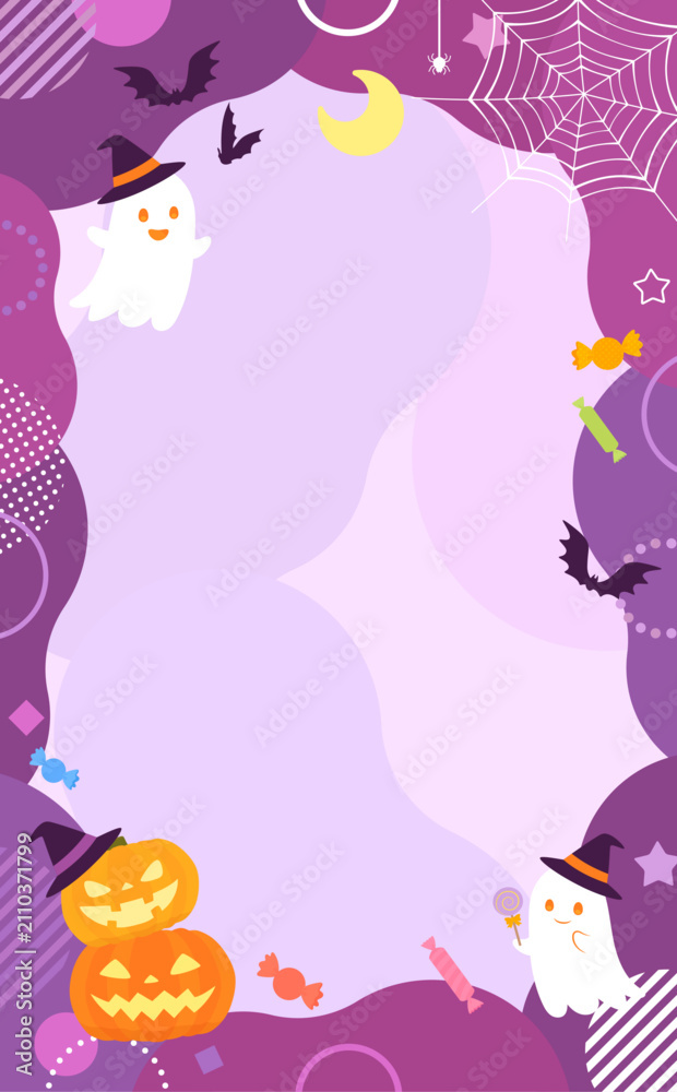 Fototapeta premium ハロウィンのポップな紫色背景のフレーム1_縦