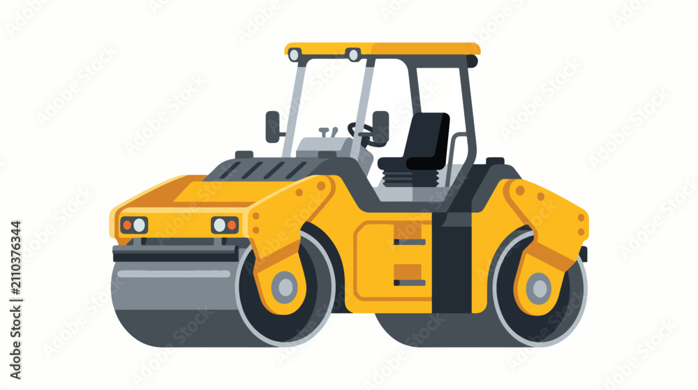 Fototapeta premium Double drum road roller icon. Heavy construction machinery vector illustration.