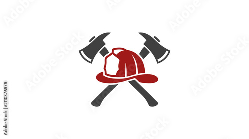 Bild auf Leinwand Firefighter helmet with crossed axes.